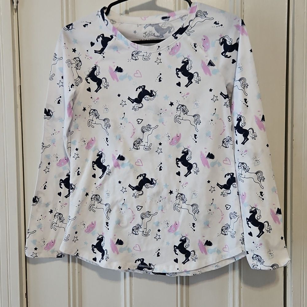 Justice White Unicorn Print Long Sleeve Top Size 14/16